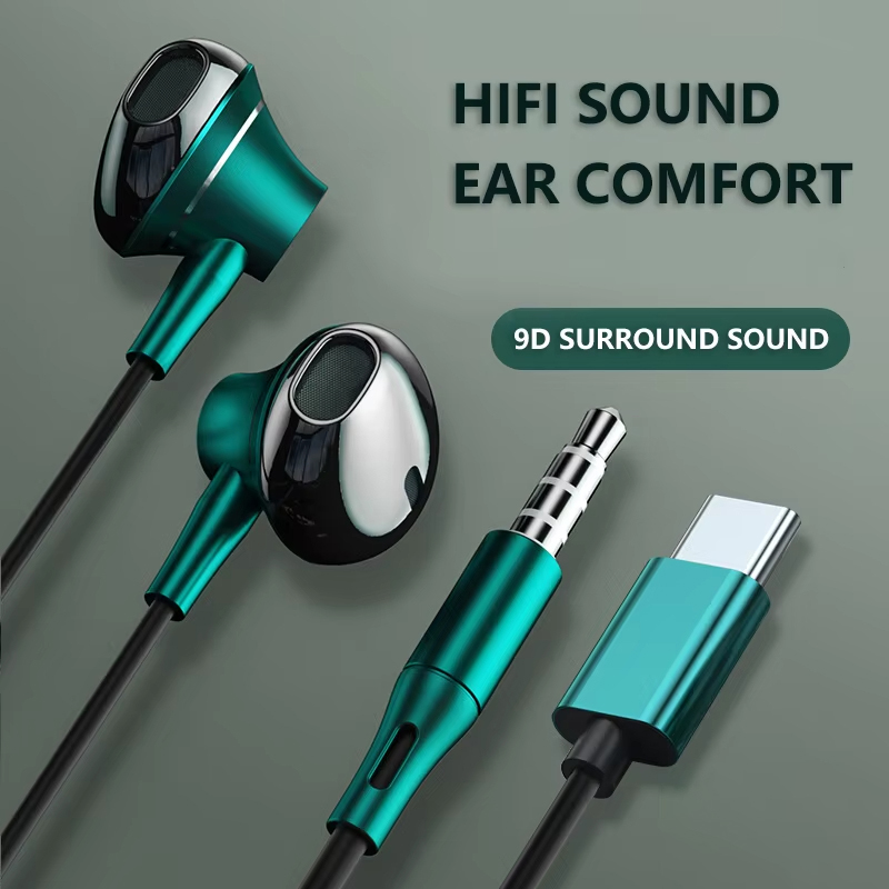 Wired Earphone Mic - 9d baixo estéreo tipo c e